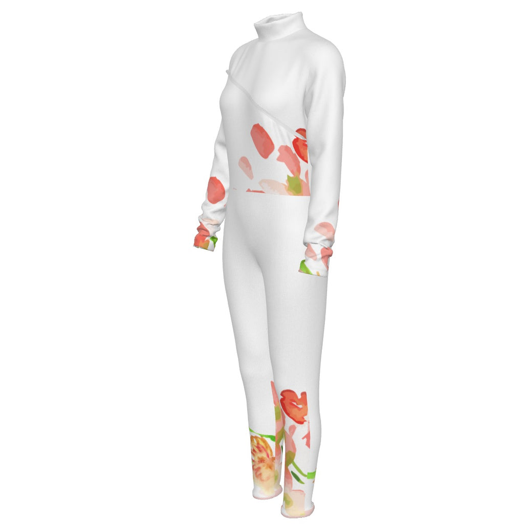 All-Over Print Women's Long-sleeved High-neck Jumpsuit With Zipper