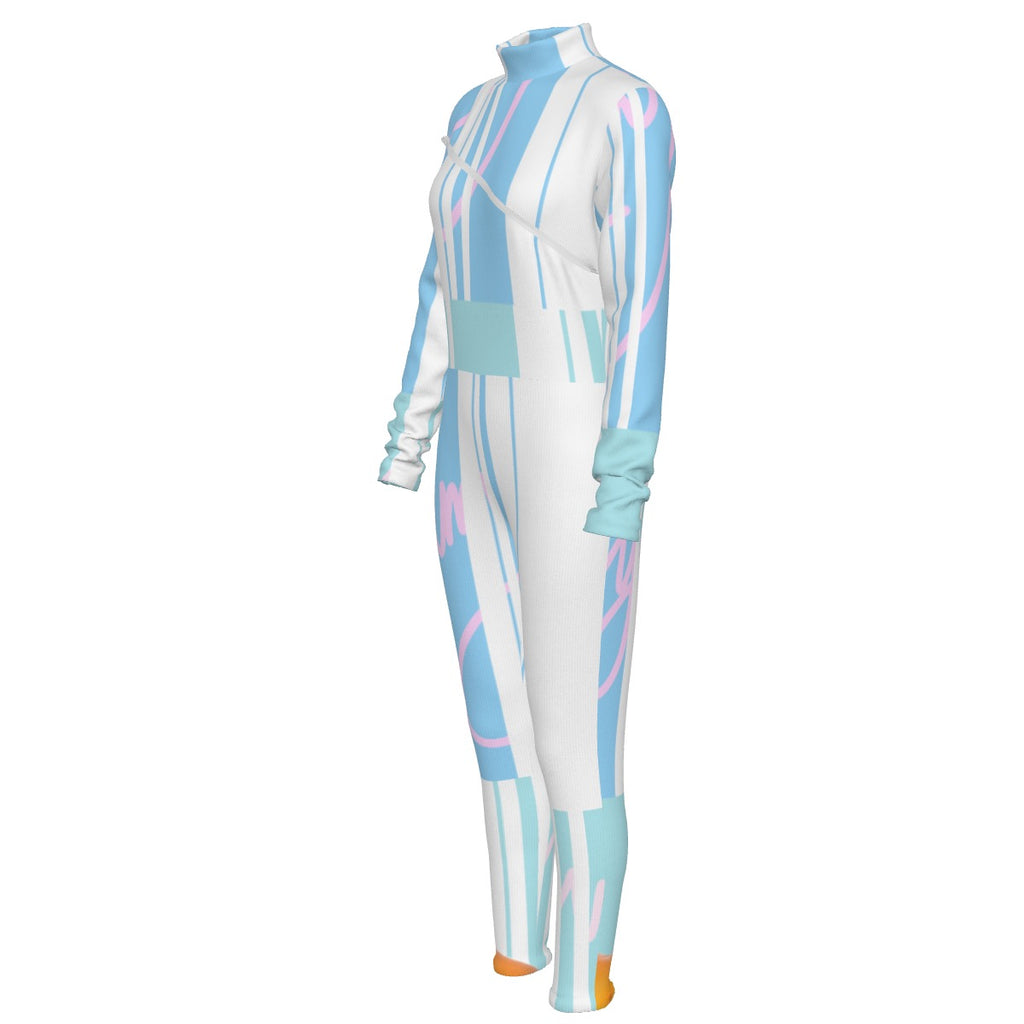 All-Over Print Women's Long-sleeved High-neck Jumpsuit With Zipper