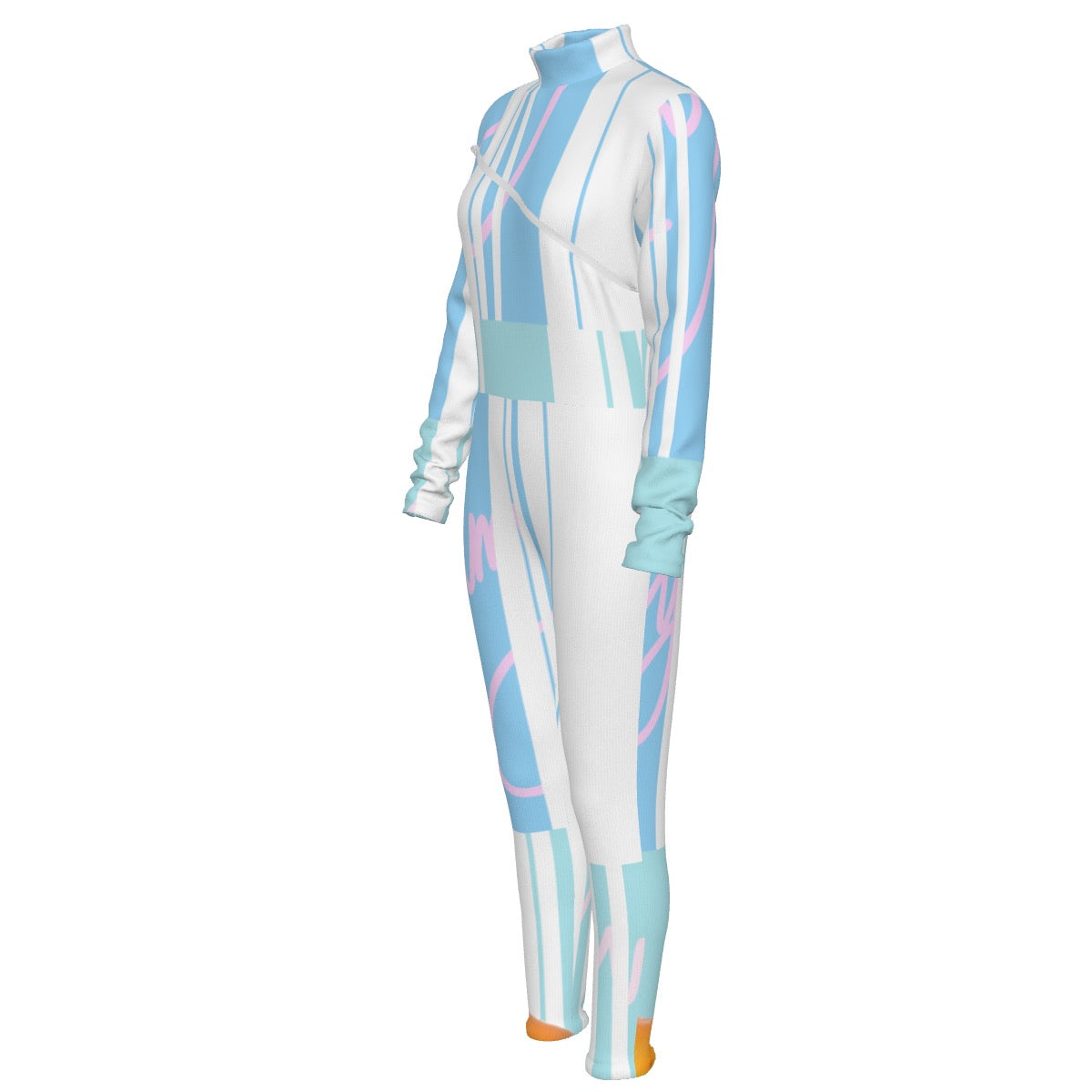 All-Over Print Women's Long-sleeved High-neck Jumpsuit With Zipper