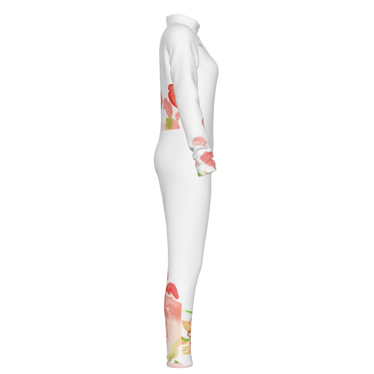 All-Over Print Women's Long-sleeved High-neck Jumpsuit With Zipper